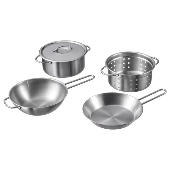IKEA DUKTIG 5-piece toy cookware set, stainless steel color - Picture 1 of 17